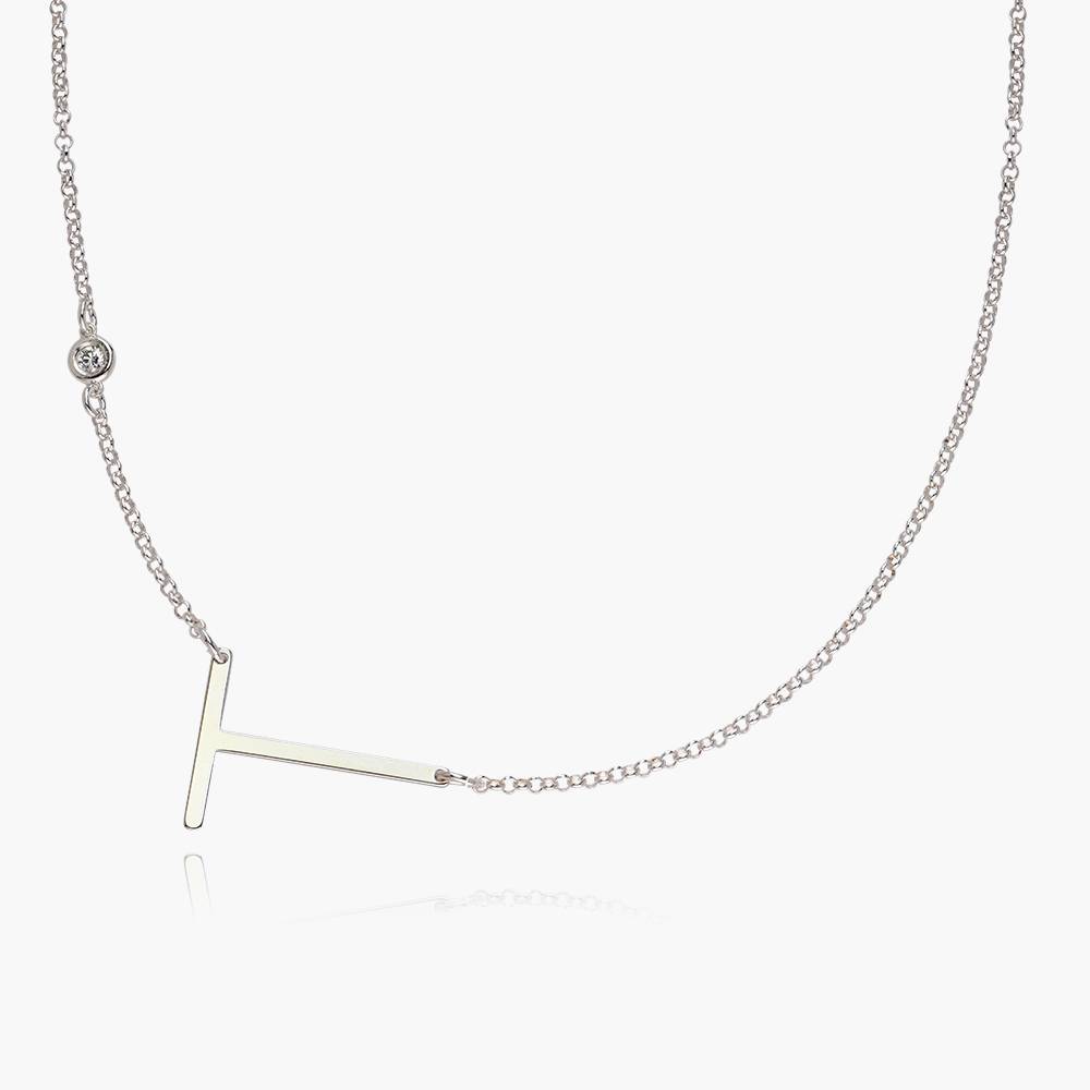 Initial Necklace With Diamond - Silver