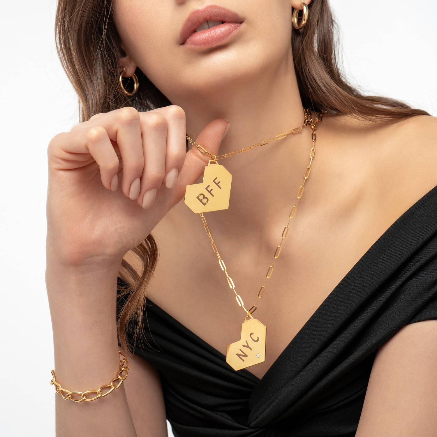 Ivy Big Heart Initials Necklace- Gold Vermeil-6 product photo