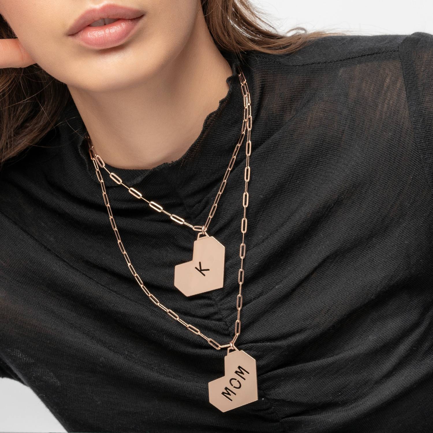 Ivy Big Heart Initials Necklace- Rose Gold Vermeil-1 product photo