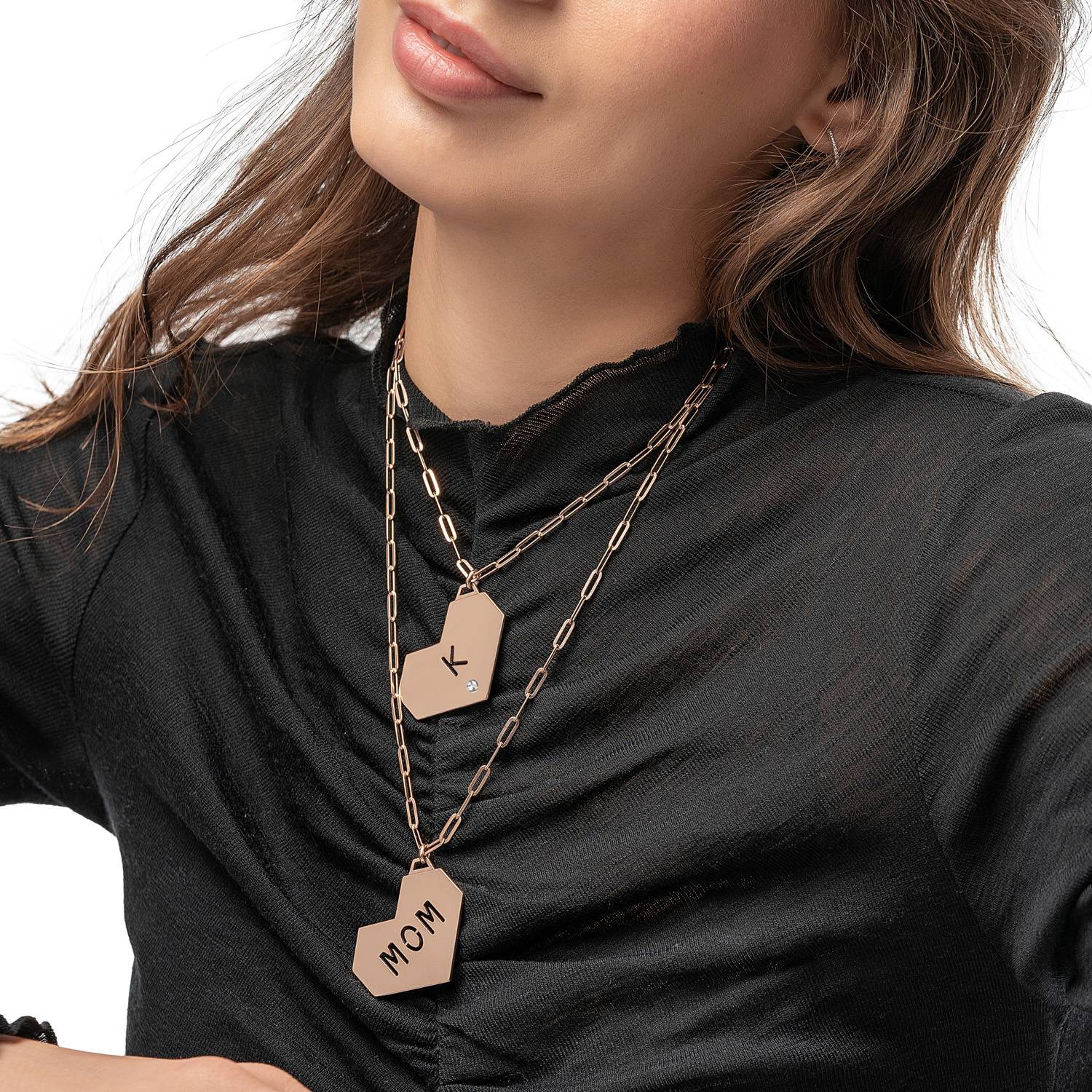Ivy Big Heart Initiails Necklace with Diamond- Rose Gold Vermeil-2 product photo