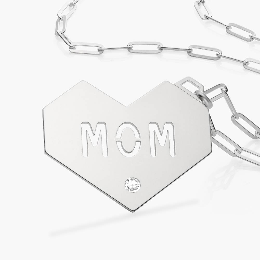 Ivy Big Heart Initials Necklace with Diamond- Silver-1 product photo