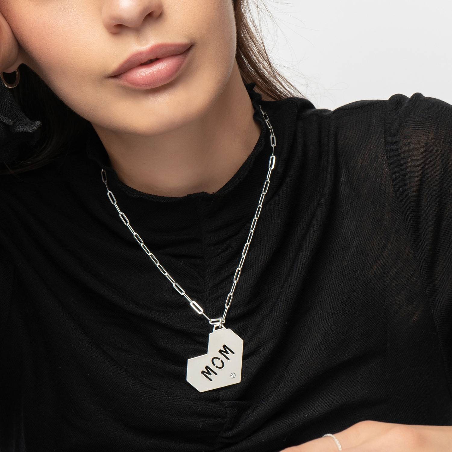 Ivy Big Heart Initials Necklace with Diamond- Silver-2 product photo