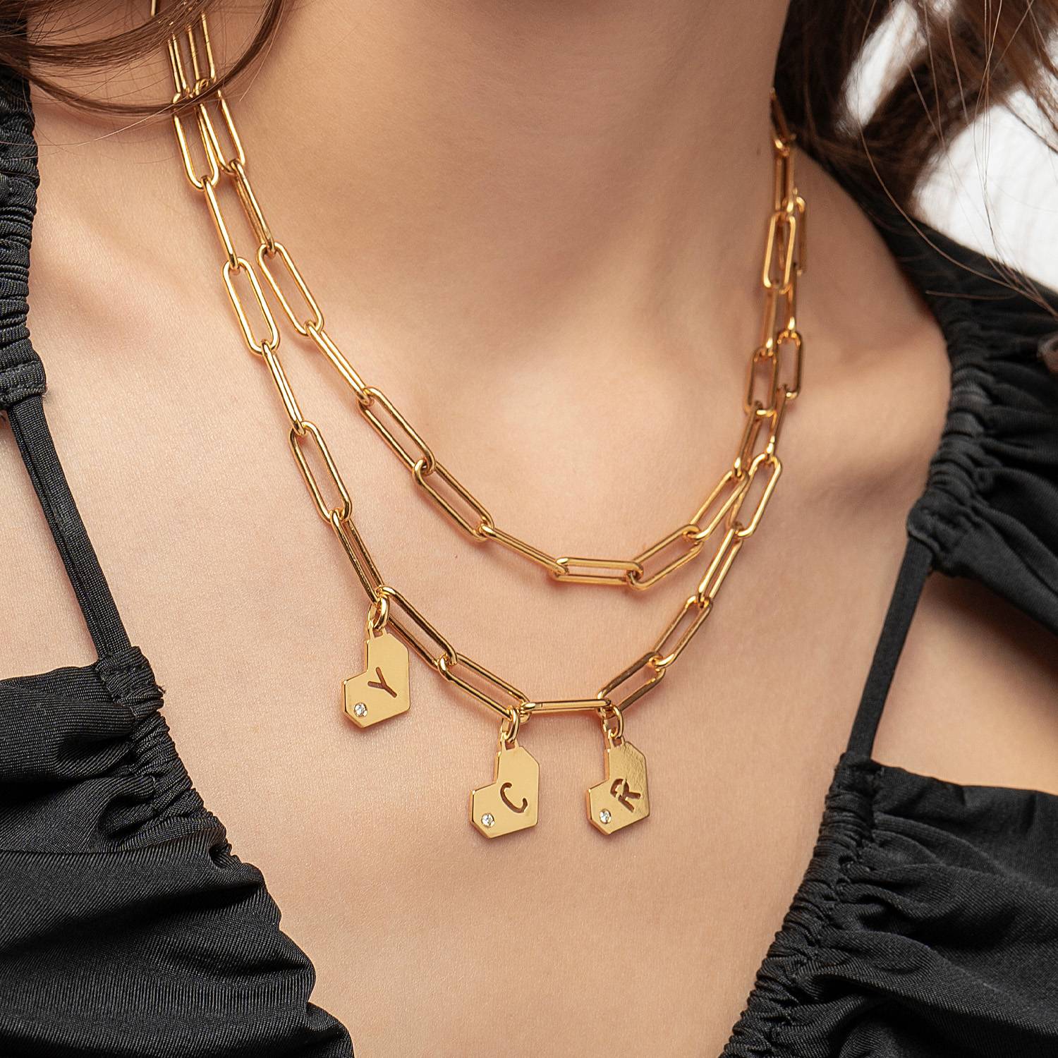 Ivy Mini Heart Initials Necklace with Diamond-Gold Vermeil product photo