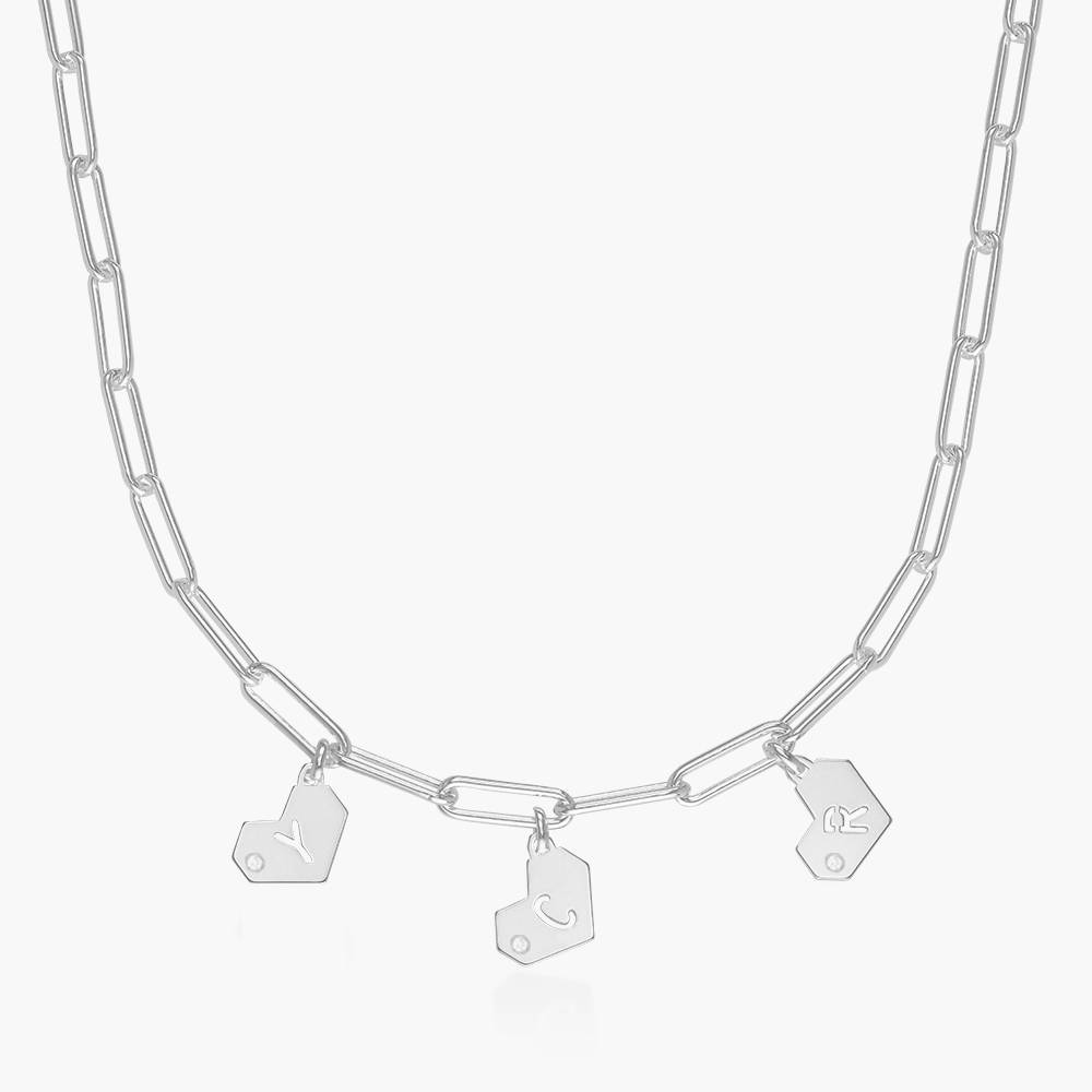 Ivy Mini Heart Initials Necklace with Diamond- Silver-1 product photo