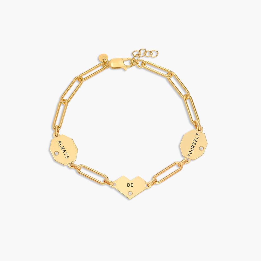Ivy Mixed Shapes Engraved Bracelet with Diamonds- Gold Vermeil-1 product photo
