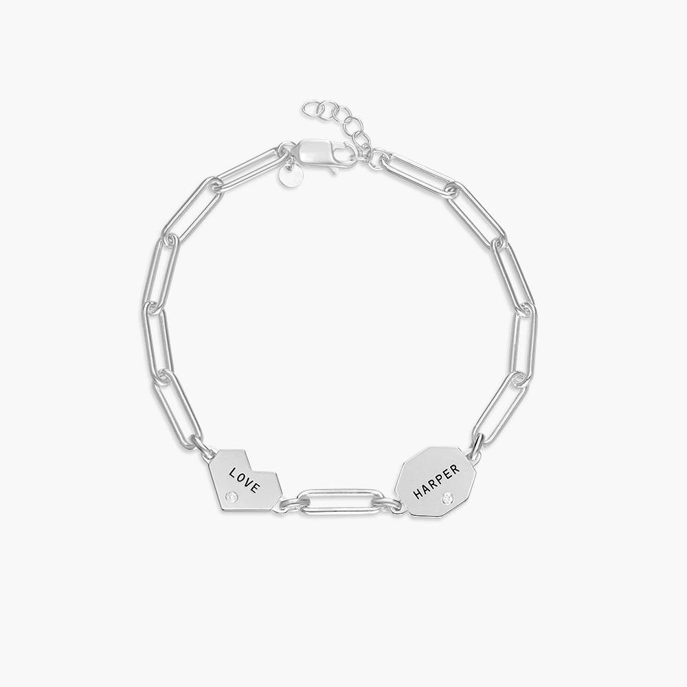 Ivy Mixed Shapes Engraved Bracelet with Diamonds- Silver-1 product photo
