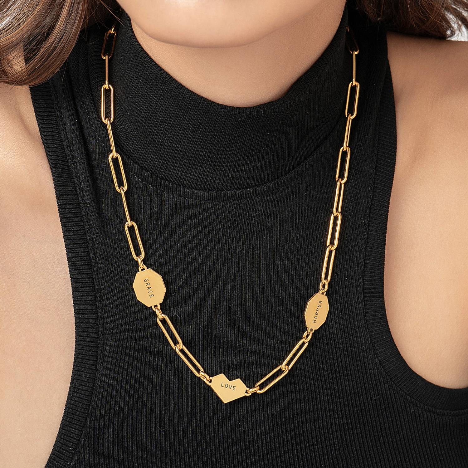 Ivy Mixed Shapes Engraved Necklace- Gold Vermeil-1 product photo