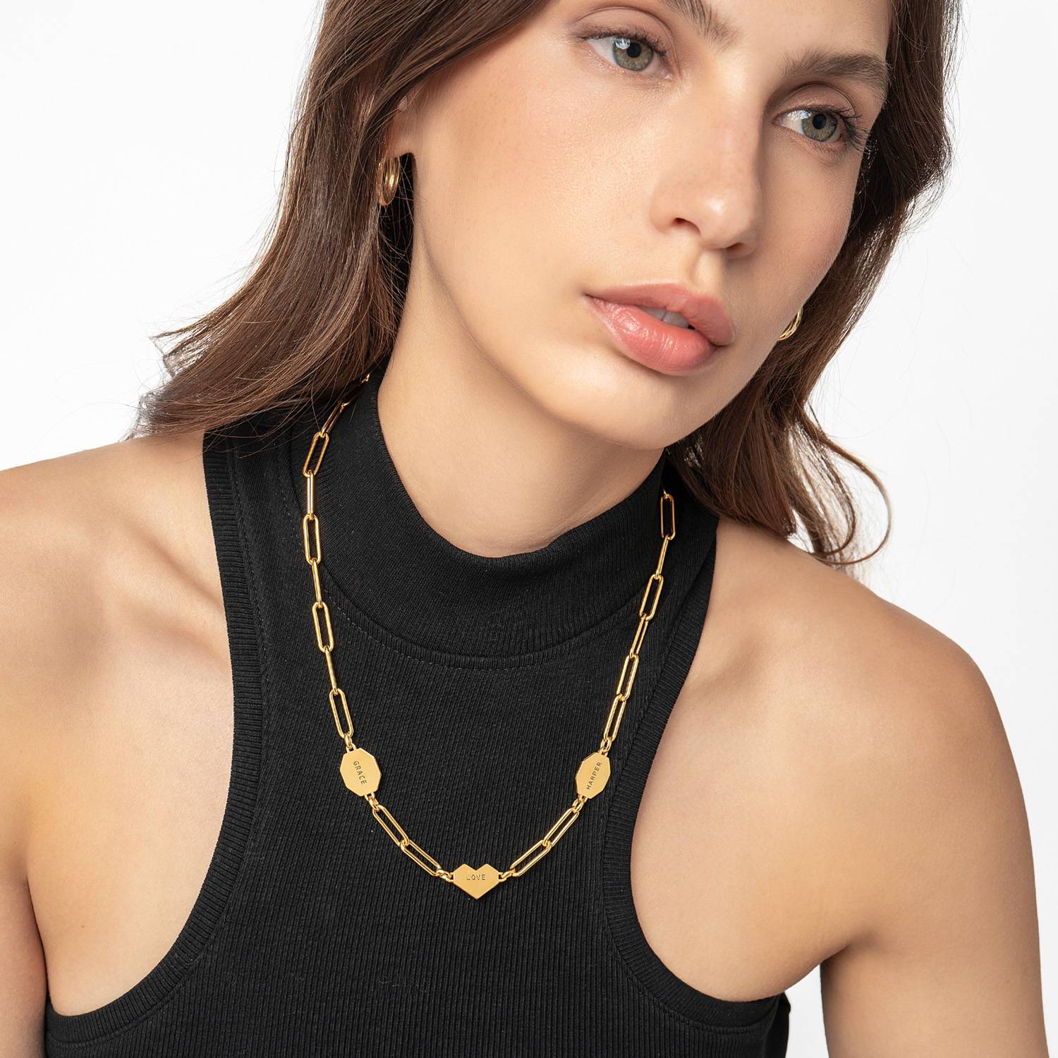 Ivy Mixed Shapes Engraved Necklace- Gold Vermeil-3 product photo