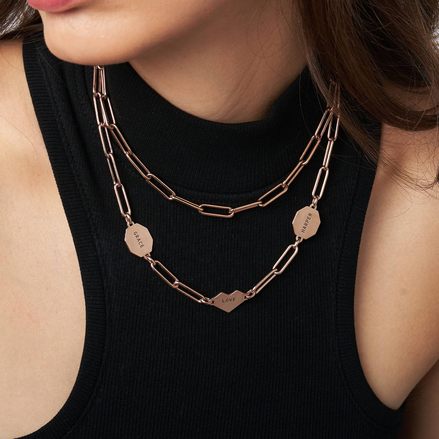 Ivy Mixed Shapes Engraved Necklace- Rose Gold Vermeil-6 product photo