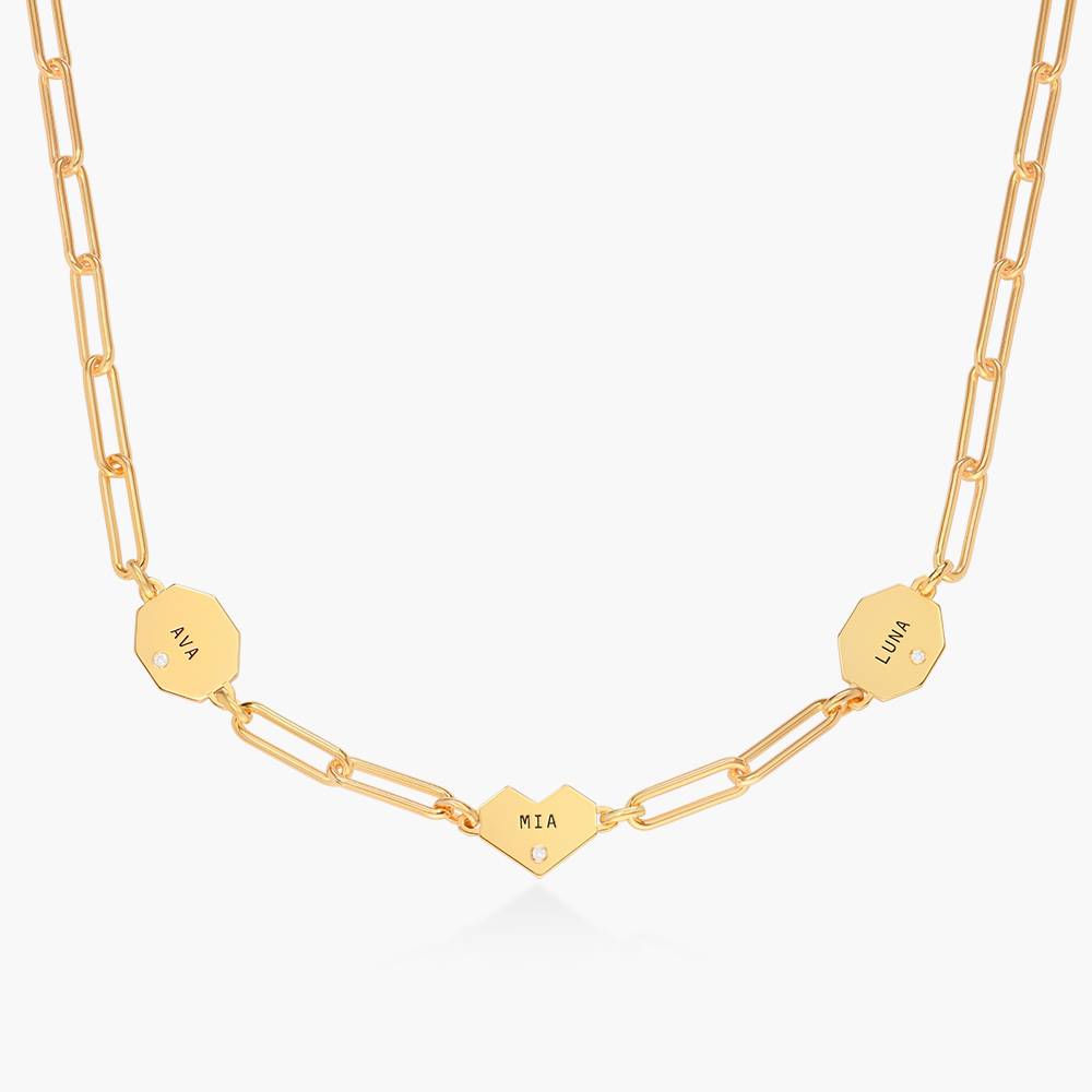 Ivy Mixed Shapes Engraved Necklace with Diamonds- Gold Vermeil-2 product photo