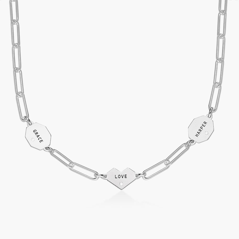 Ivy Mixed Shapes Engraved Necklace with Diamonds- Silver-1 product photo