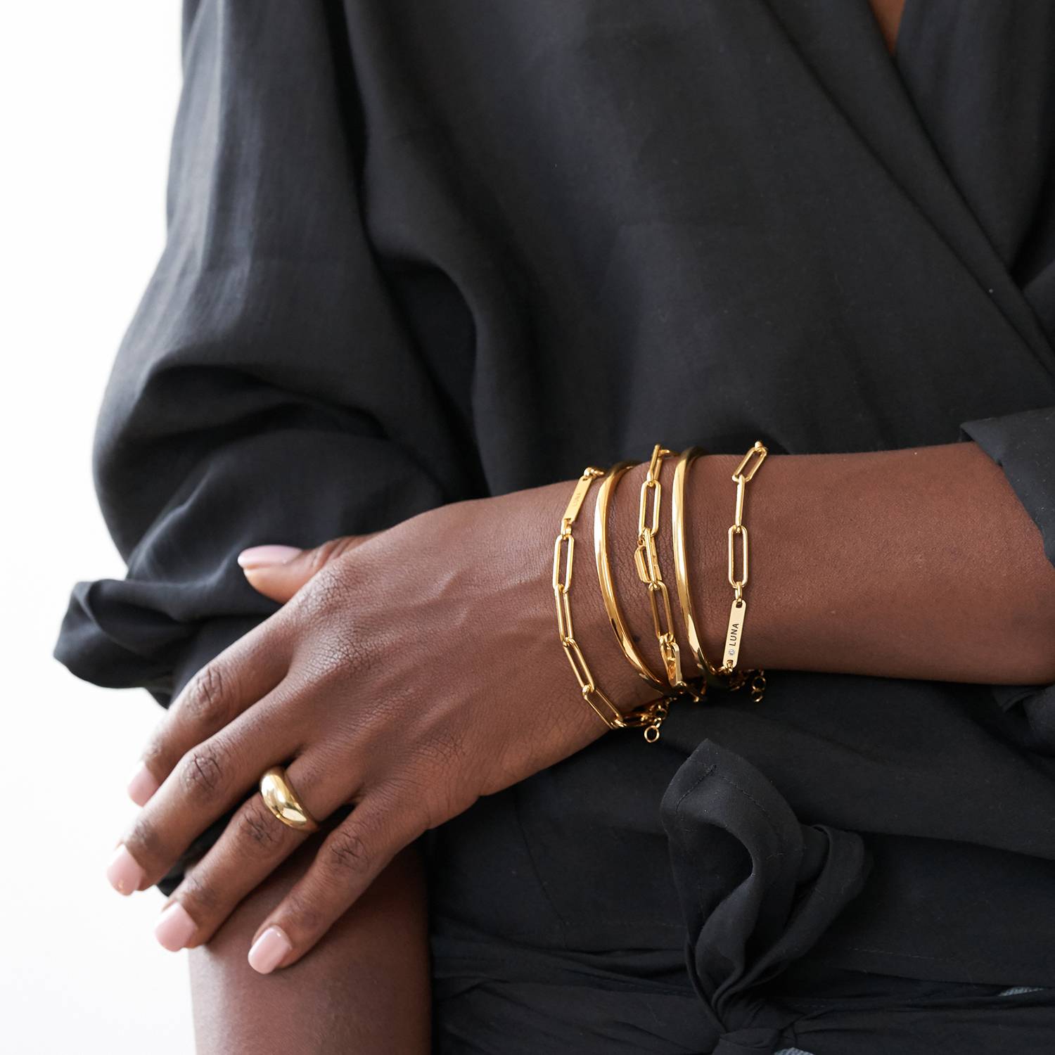 Ivy Name Paperclip Chain Bracelet with sparkling stones - Gold-3 product photo