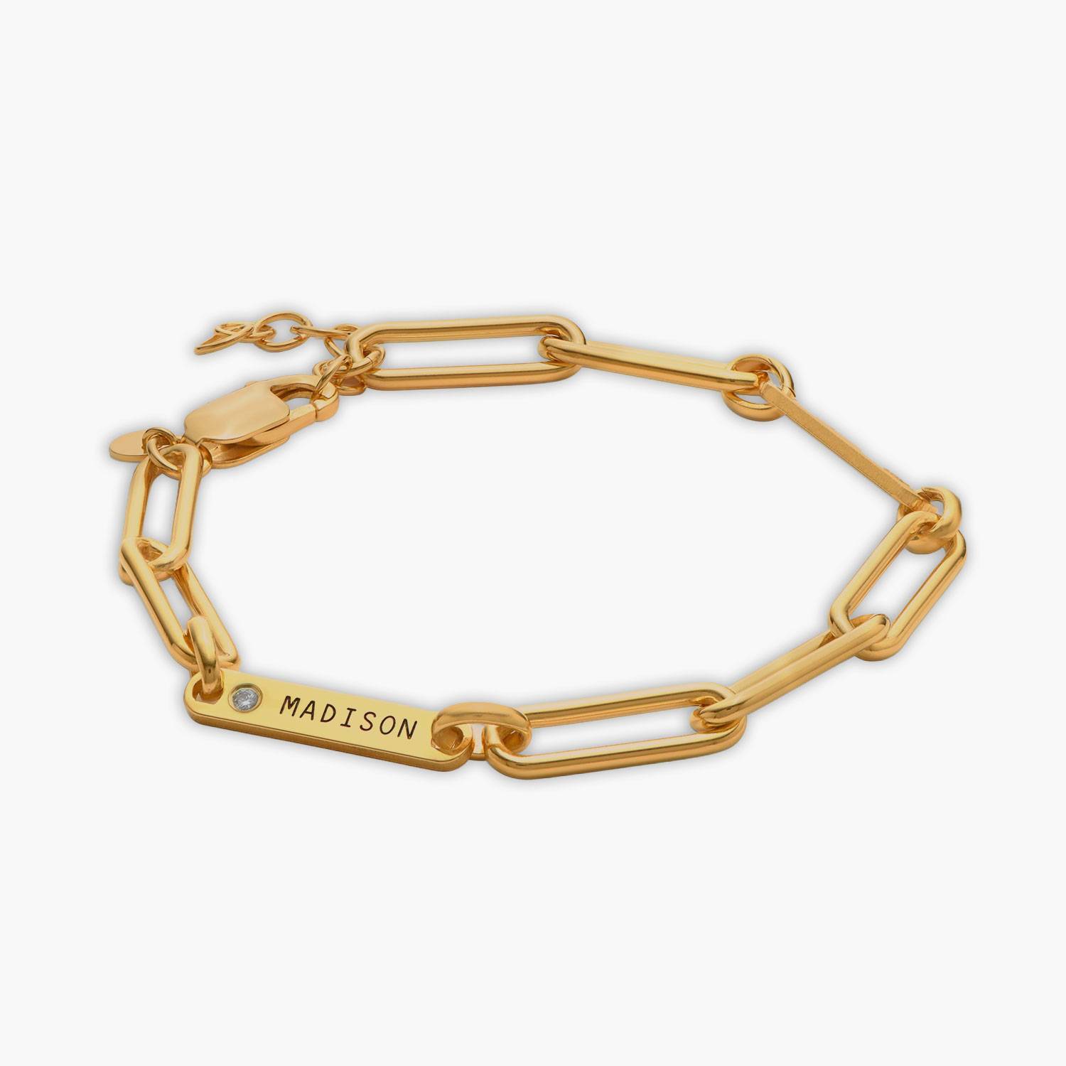 Ivy Name Paperclip Chain Bracelet with sparkling stones - Gold-1 product photo