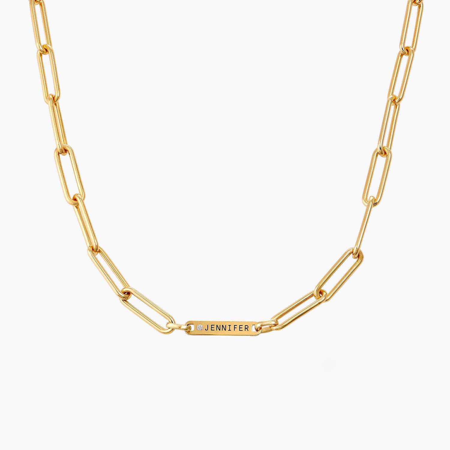 Ivy Name Paperclip Chain Necklace with sparkling stones - Gold Plated-3 product photo