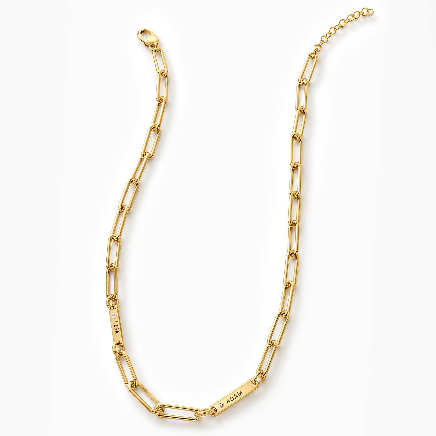 Ivy Name Paperclip Chain Necklace with sparkling stones - Gold Plated-4 product photo