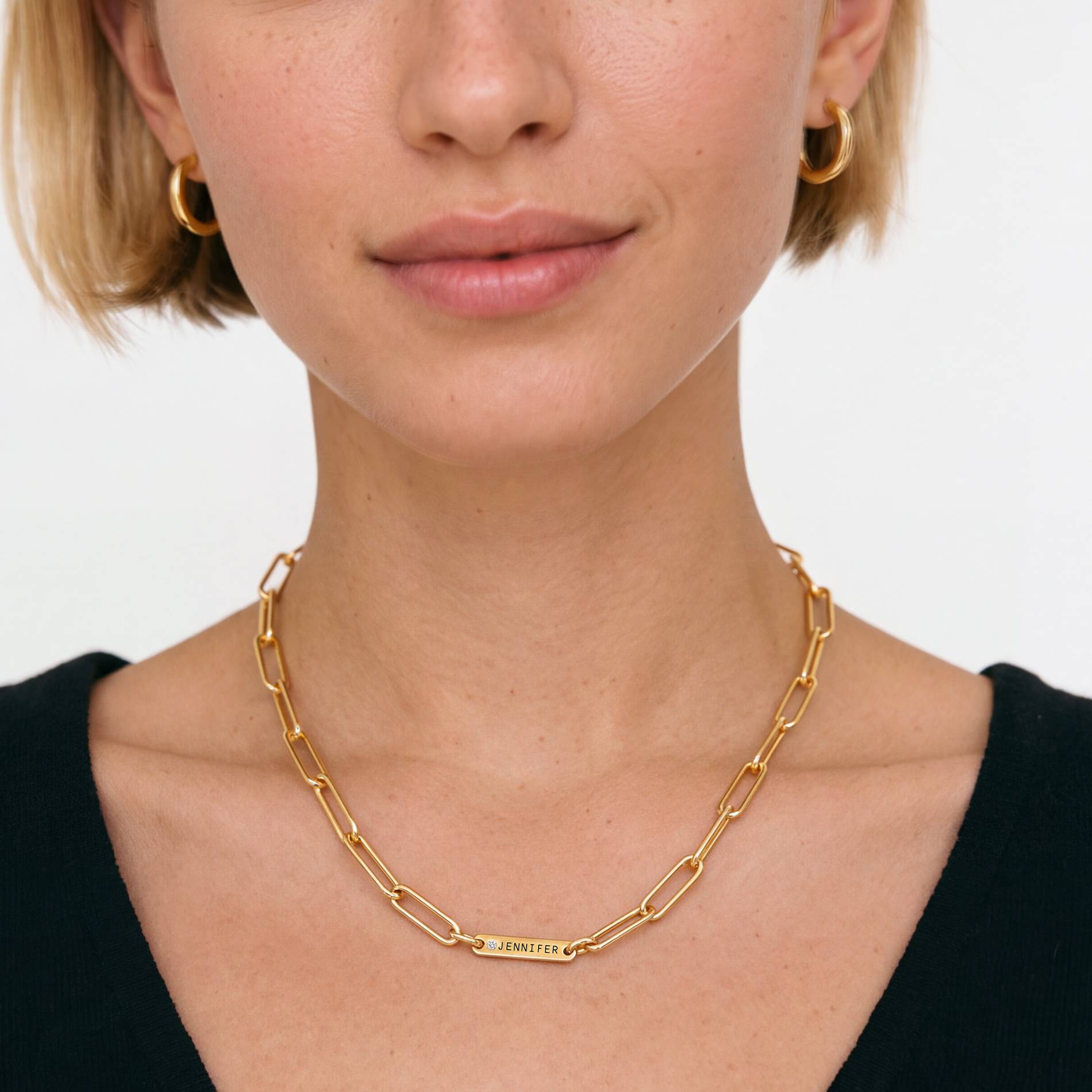 Ivy Name Paperclip Chain Necklace with sparkling stones - Gold Plated-3 product photo