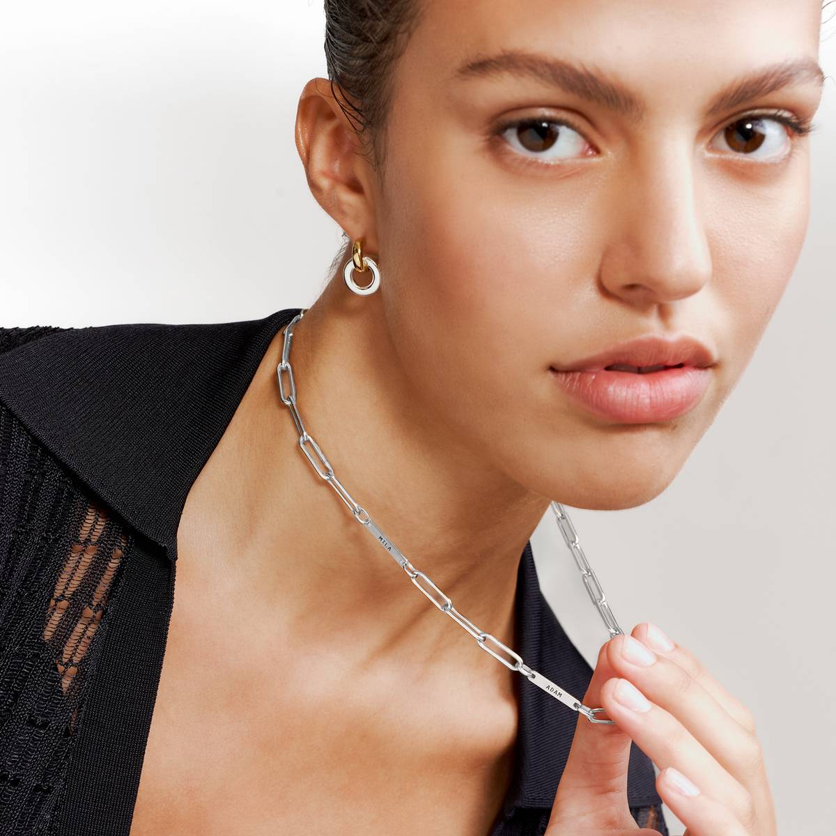 Ivy Name Paperclip Chain Necklace - Silver - Oak & Luna