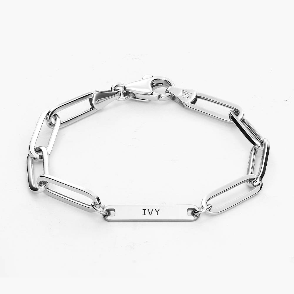 Ivy Name Paperclip Chain Bracelet - 14K White Gold-1 product photo