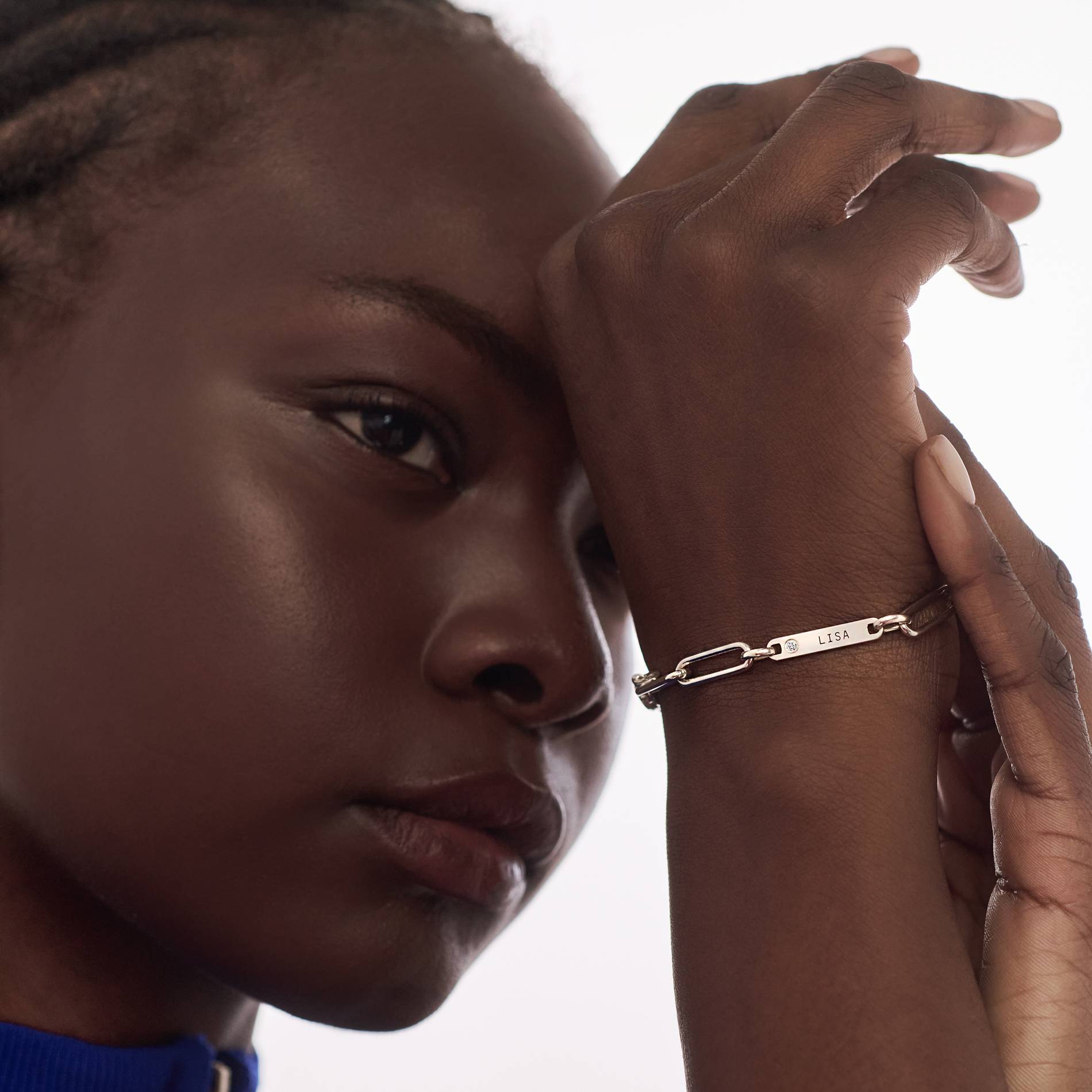 Ivy Name Paperclip Chain Bracelet with sparkling stones - Silver-2 product photo