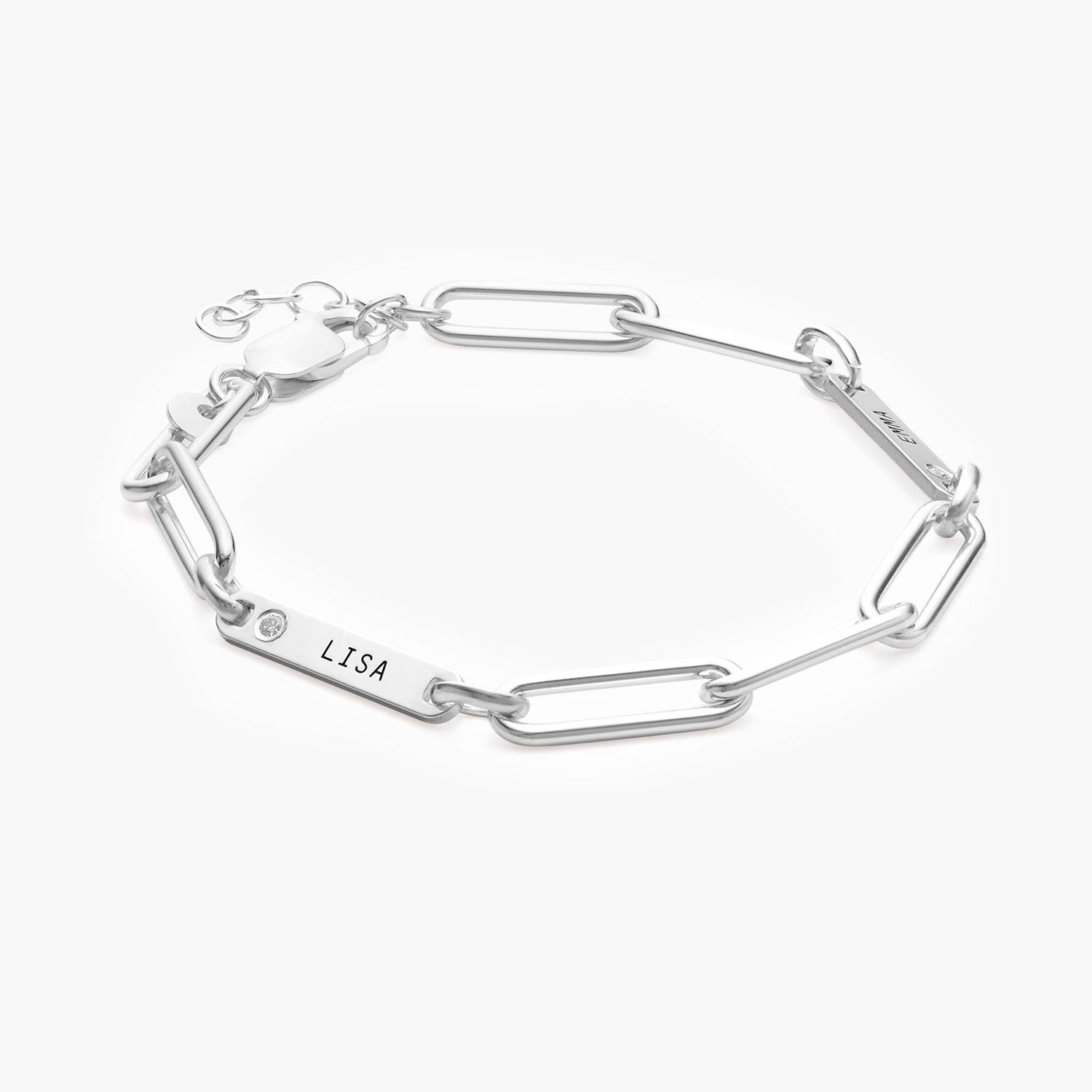 Ivy Name Paperclip Chain Bracelet with sparkling stones - Silver-1 product photo