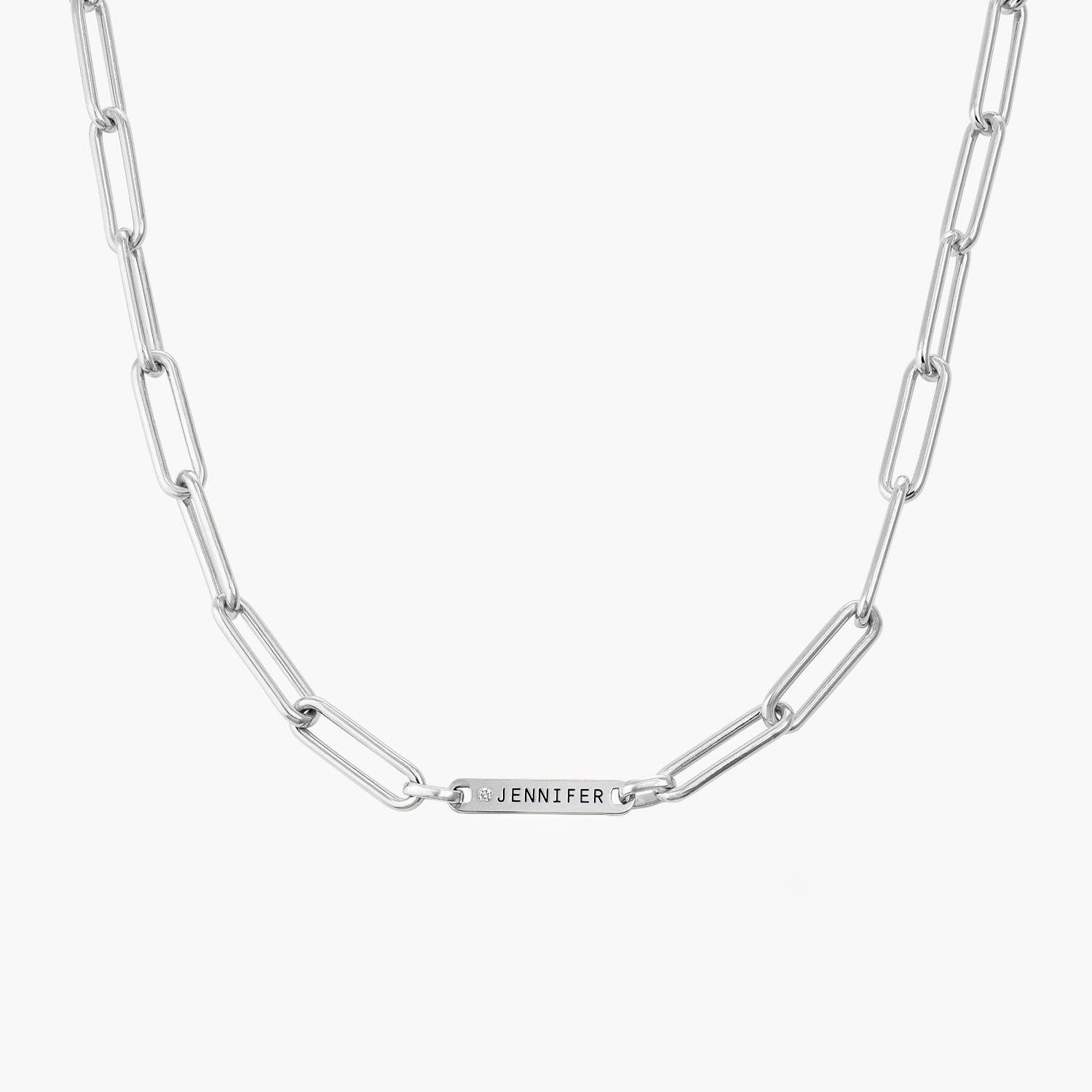 Ivy Name Paperclip Chain Necklace with sparkling stones - Silver Plated-1 product photo