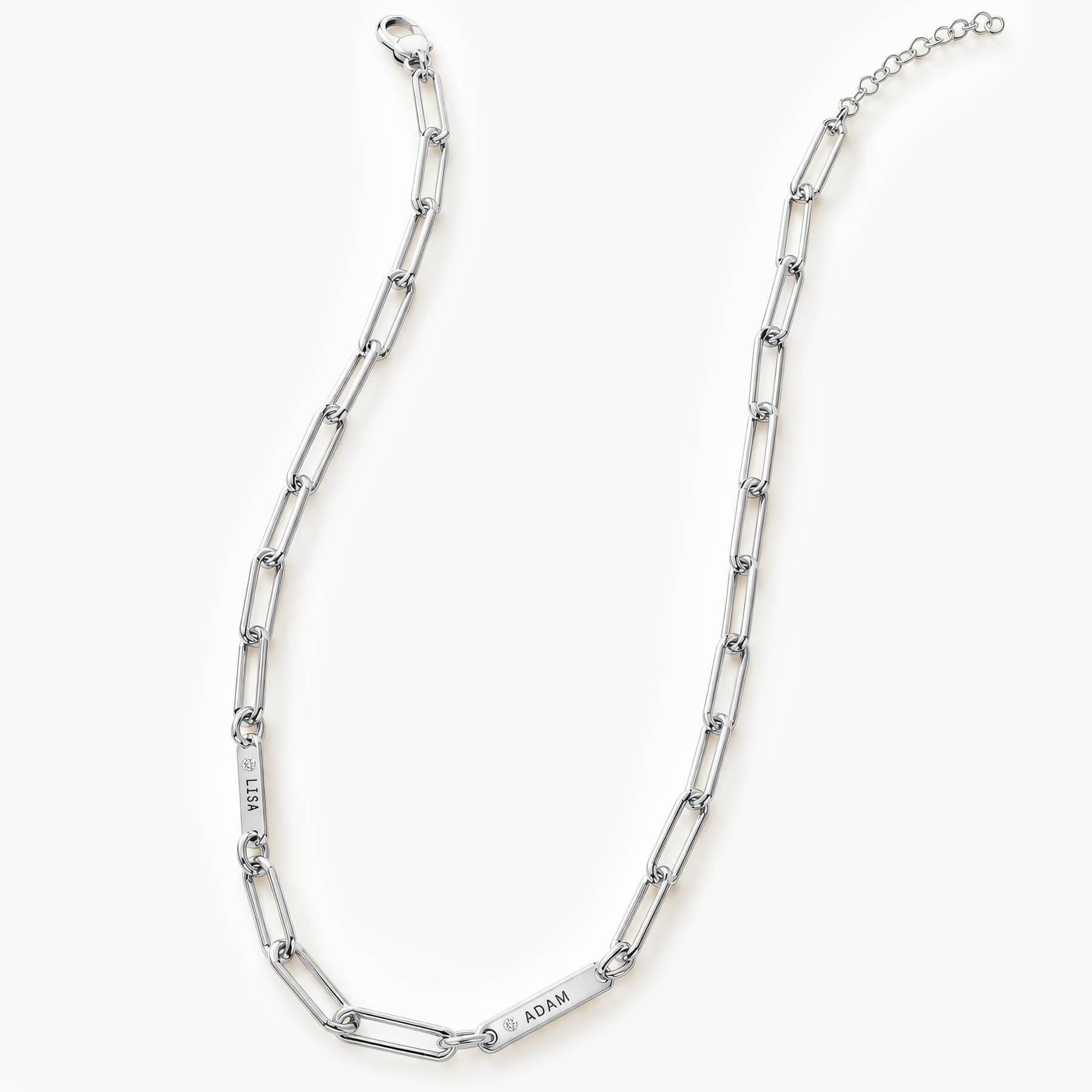 Ivy Name Paperclip Chain Necklace with sparkling stones - Silver Plated-4 product photo