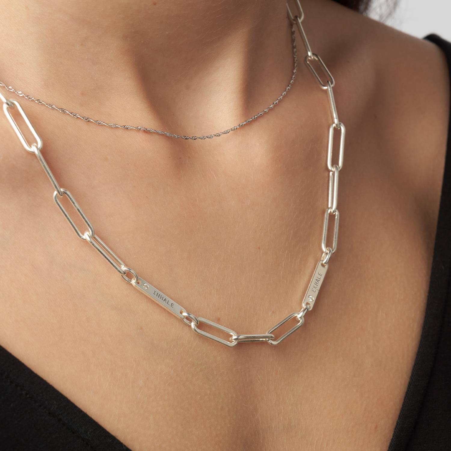Ivy Name Paperclip Chain Necklace with Diamond - Silver-4 product photo
