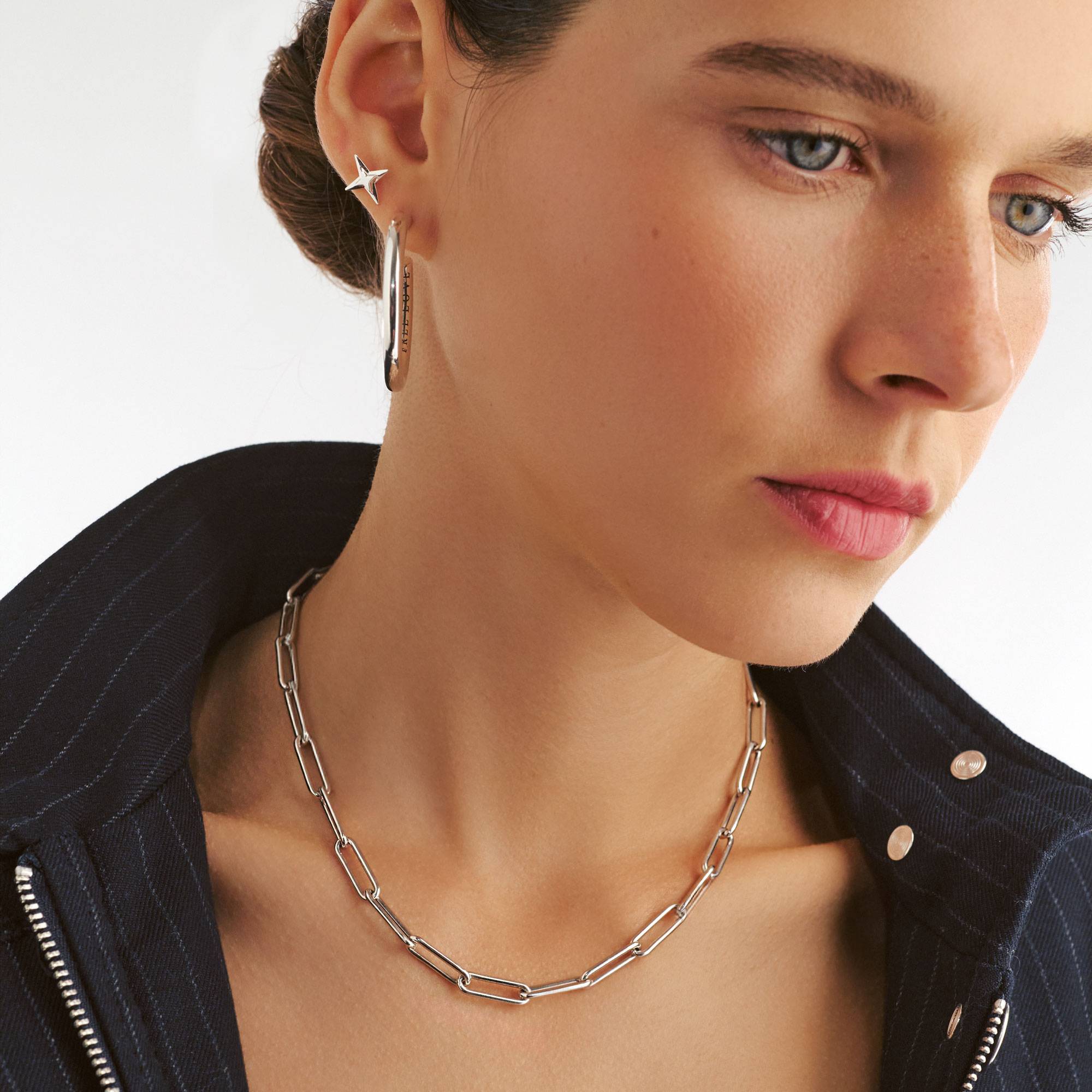 Large Paperclip Chain Necklace - Silver-2 product photo