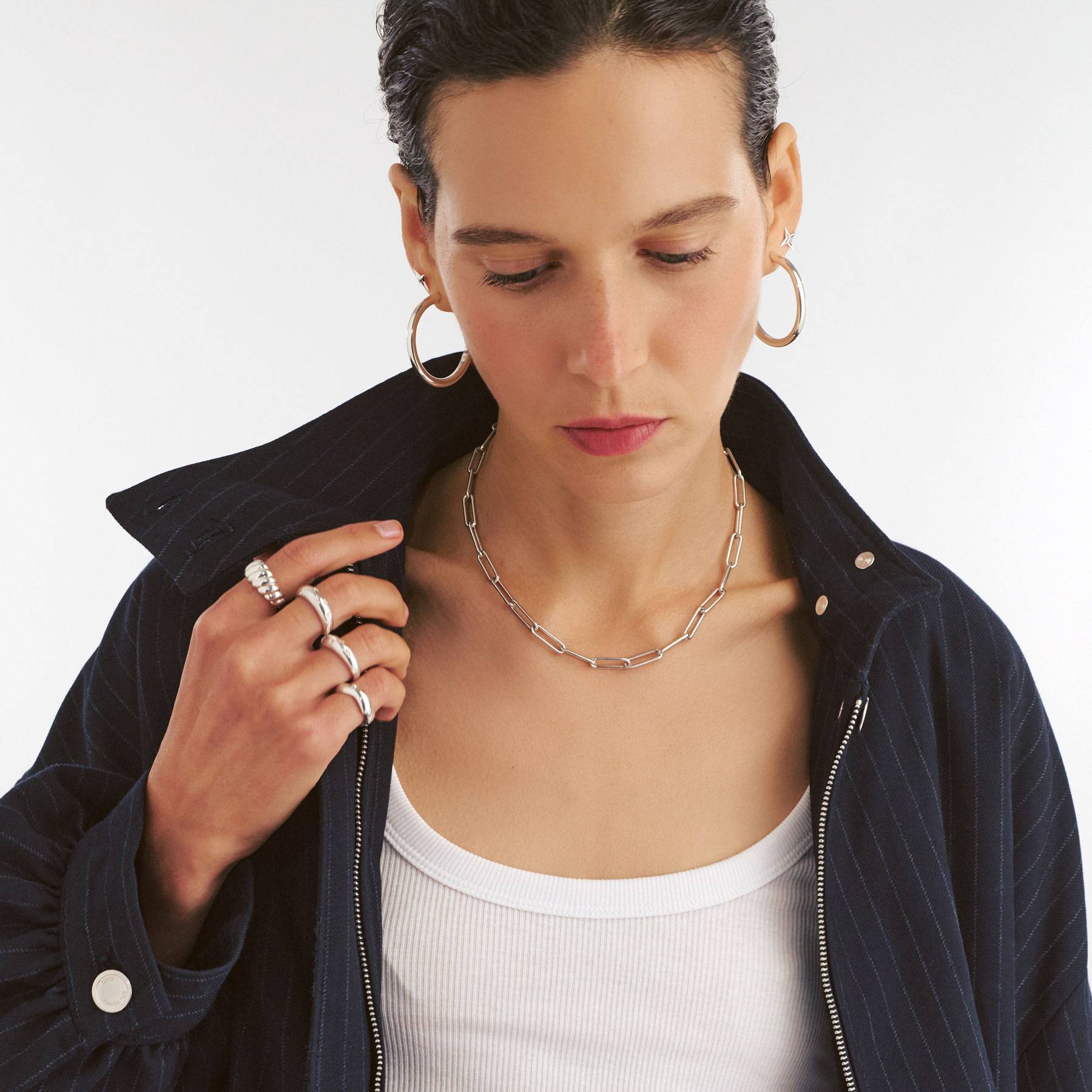 Large Paperclip Chain Necklace - Silver-3 product photo