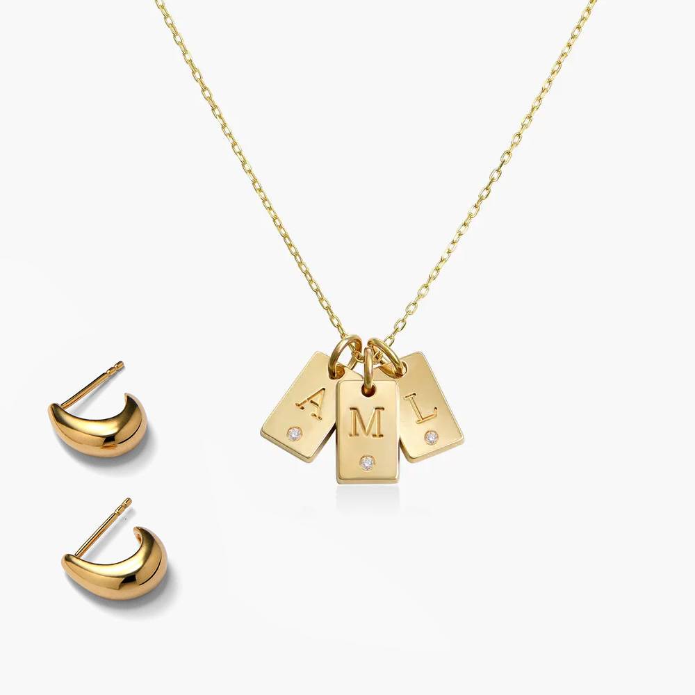 Last minute Christmas Pack "Willow tag Initial Necklace with Diamond" Solid Gold-3 product photo
