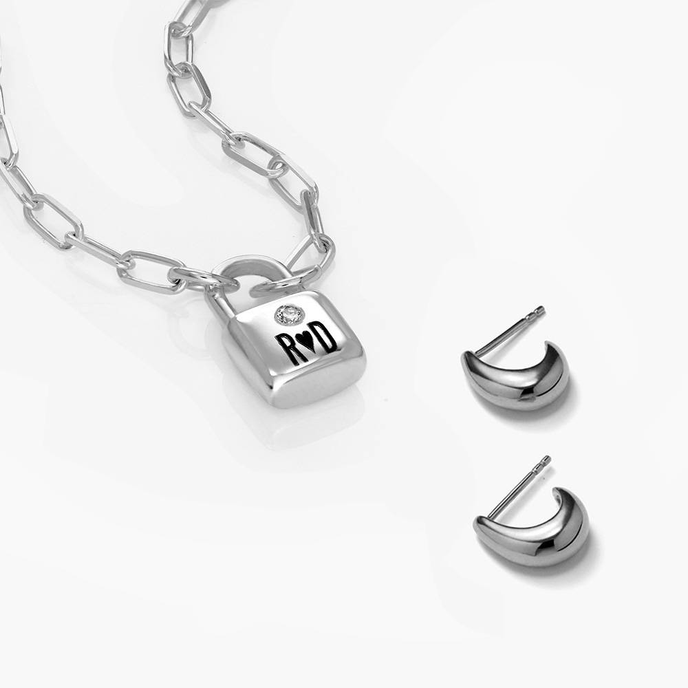 Last minute Christmas Pack "Initial Lock Necklace with Diamond" Silver-4 product photo