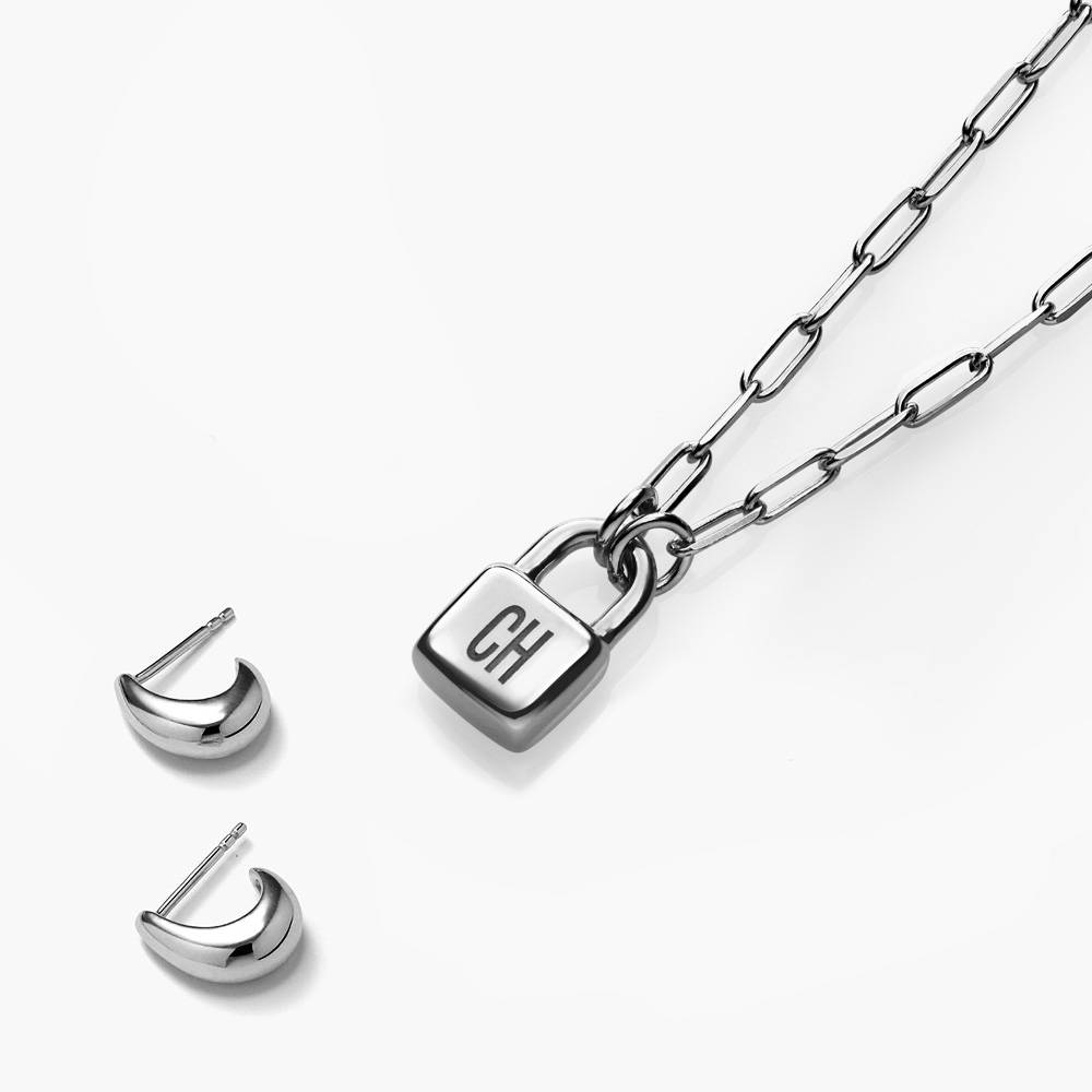 Last minute Christmas Pack "Initial Lock Necklace" Silver-4 product photo