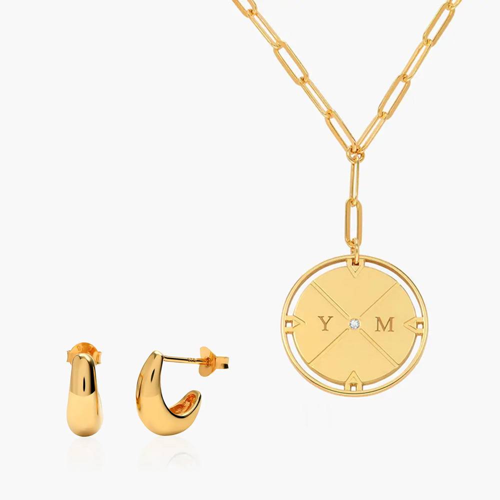 Last minute Christmas Pack "Engraved Compass Necklace" Solid gold-3 product photo