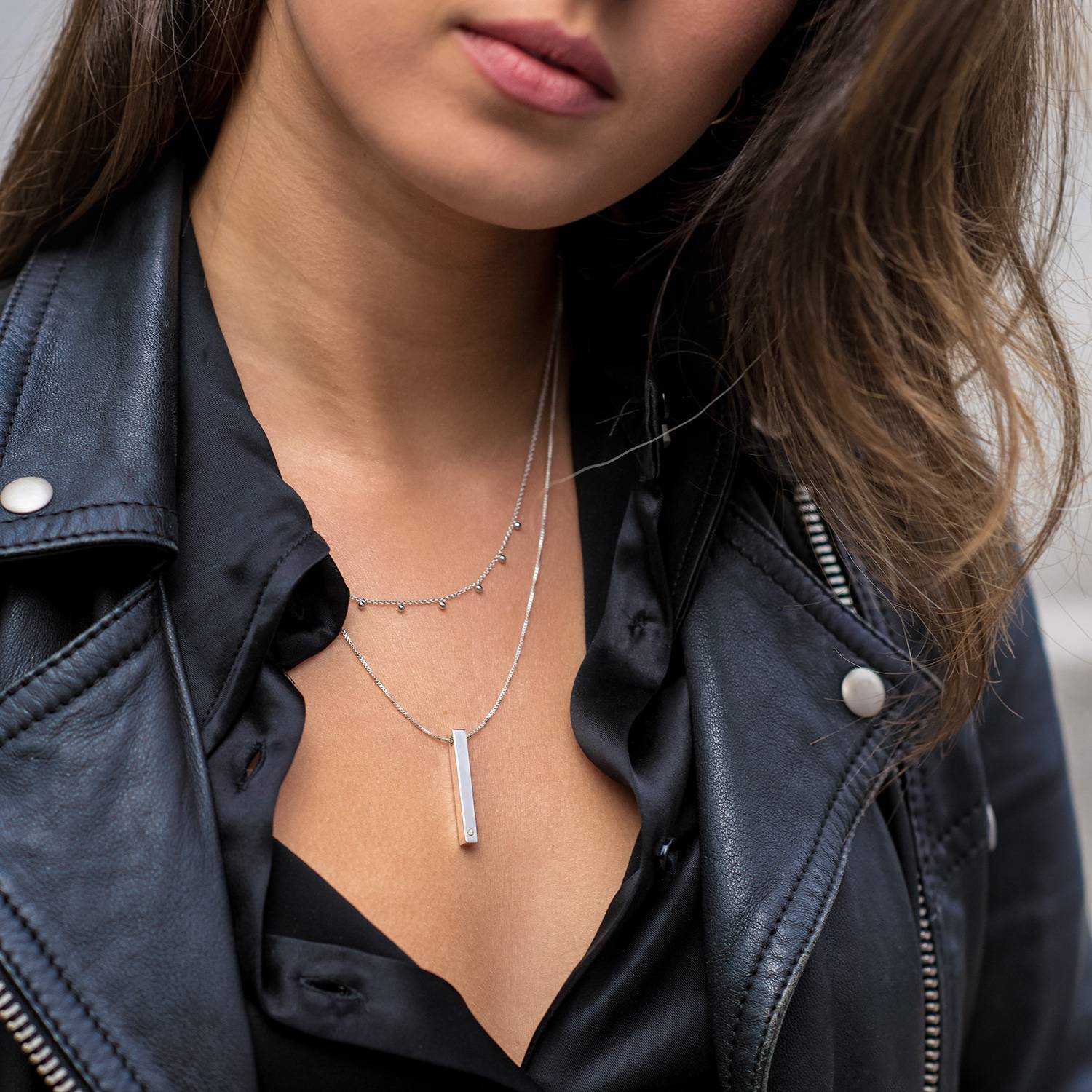 Last minute Christmas Pack "Pillar Bar Necklace with Diamond" Silver-3 product photo