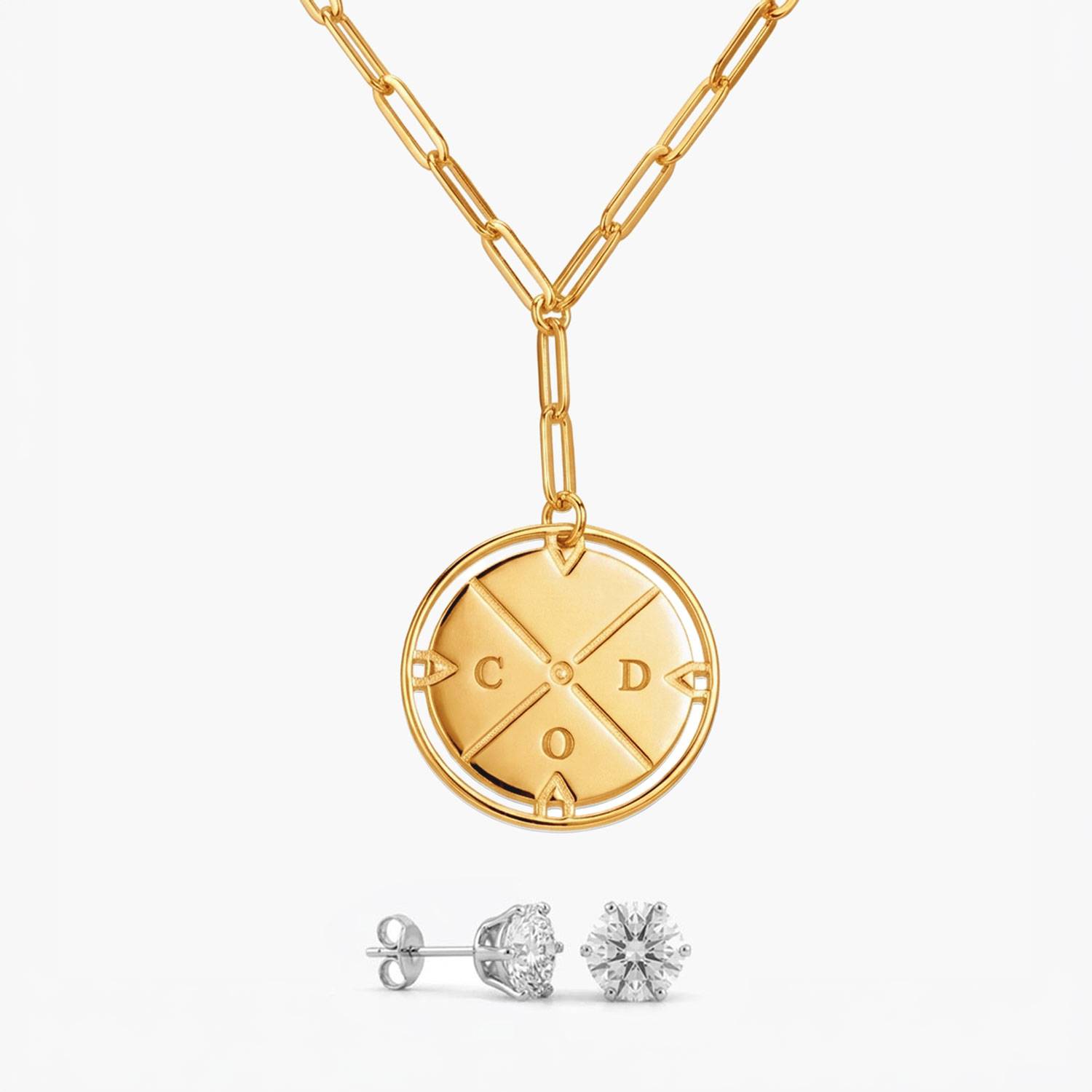 Last minute Mother's Day Pack "Engraved Compass Necklace - Gold Plated"-1 product photo