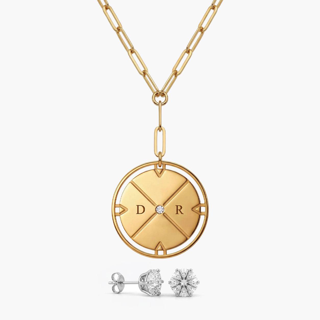 Last minute Mother's Day Pack "Engraved Compass Necklace with Diamond - Gold Vermeil"-1 product photo