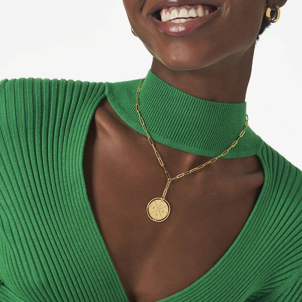 Last minute Mother's Day Pack "Engraved Compass Necklace with Diamond - Gold Vermeil"-2 product photo