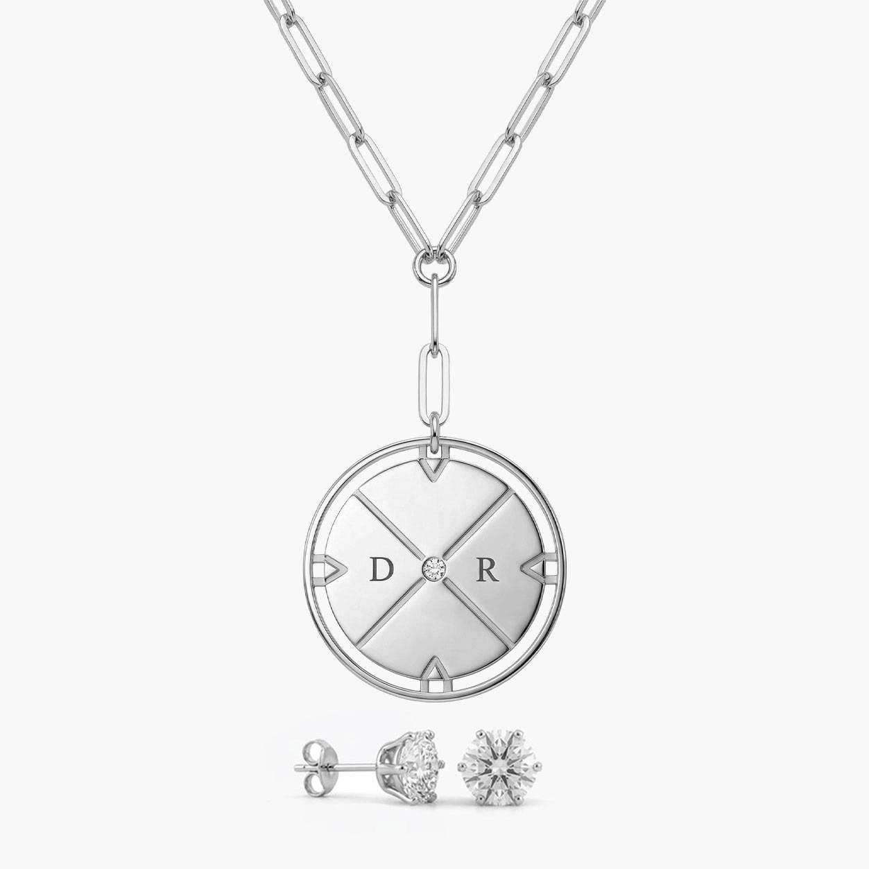 Last minute Mother's Day Pack "Engraved Compass Necklace with Diamond - Silver"-1 product photo
