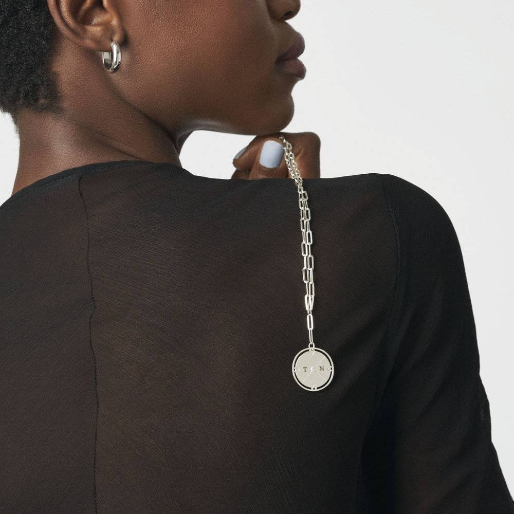 Last minute Mother's Day Pack "Engraved Compass Necklace with Diamond - Silver"-5 product photo