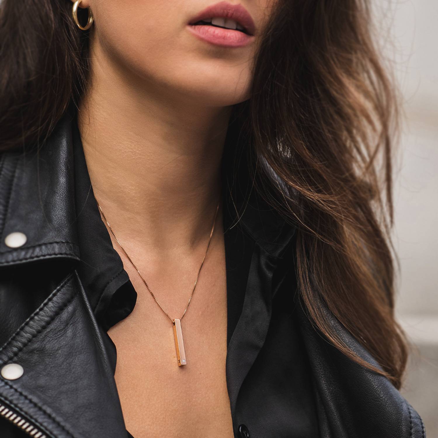 Last minute Christmas Pack "Pillar Bar Necklace with Diamond" Rose Gold Vermeil-4 product photo