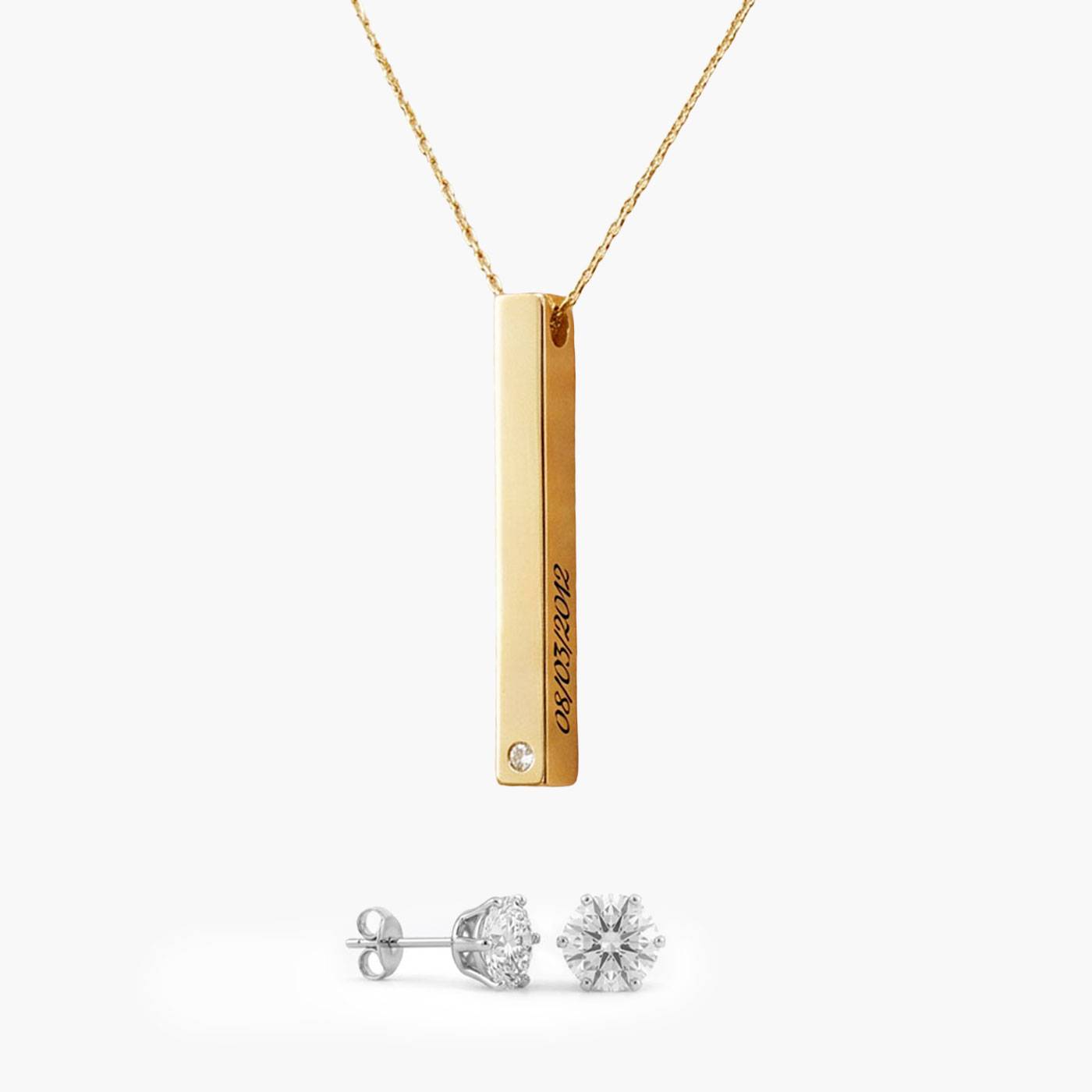 Last minute Mother's Day Pack "Pillar Bar Necklace with Diamond - 10k Solid Gold"-1 product photo