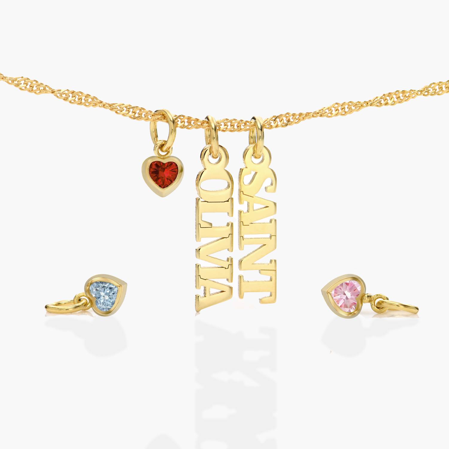 Last minute Mother's Day Pack "Singapore Name Necklace With Heart Shaped Gemstone - Gold Plated"-2 product photo