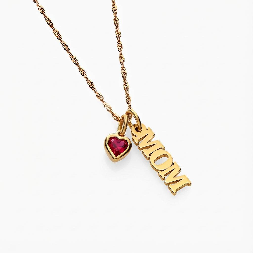 Last minute Mother's Day Pack "Singapore Name Necklace With Heart Shaped Gemstone - Gold Vermeil"-4 product photo
