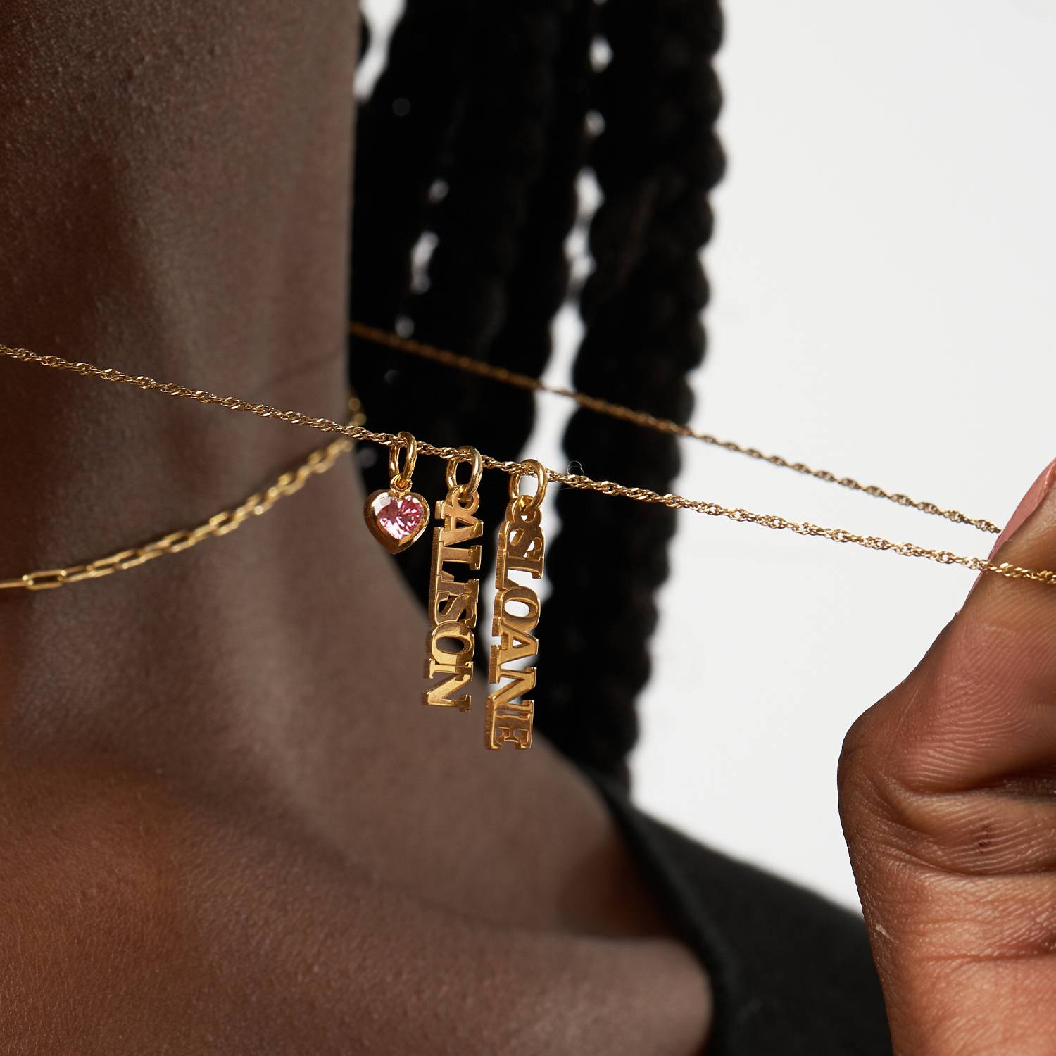 Last minute Mother's Day Pack "Singapore Name Necklace With Heart Shaped Gemstone - Gold Vermeil"-5 product photo