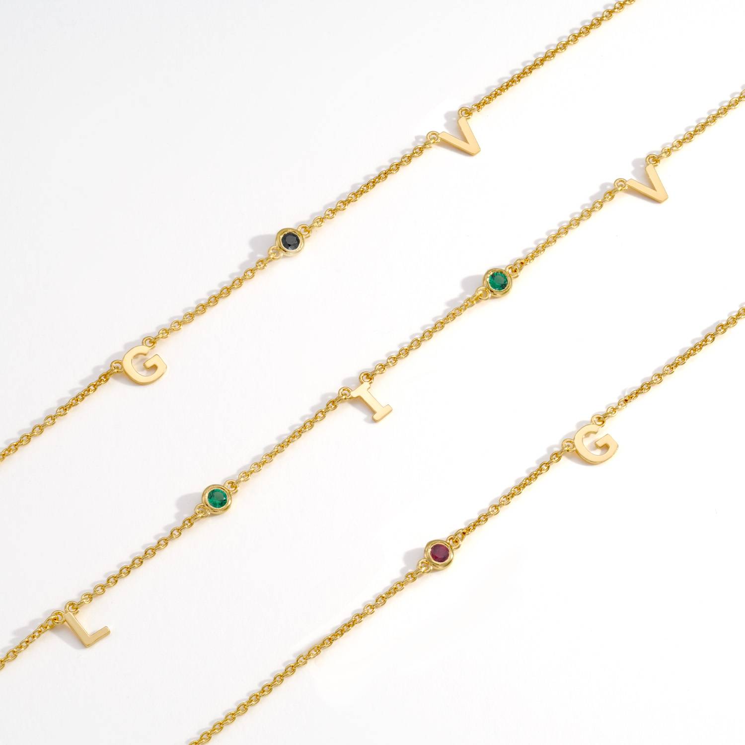 Last minute Christmas Pack "Inez Initial Necklace With Gemstones" Vermeil-3 product photo