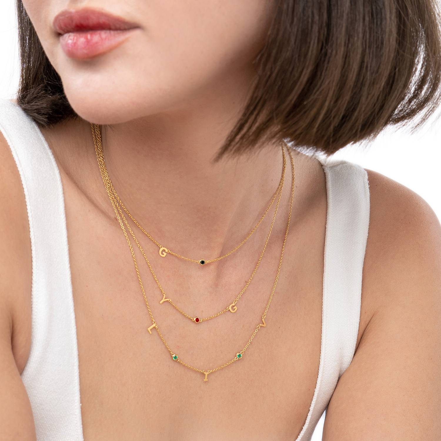 Last minute Christmas Pack "Inez Initial Necklace With Gemstones" Vermeil-1 product photo