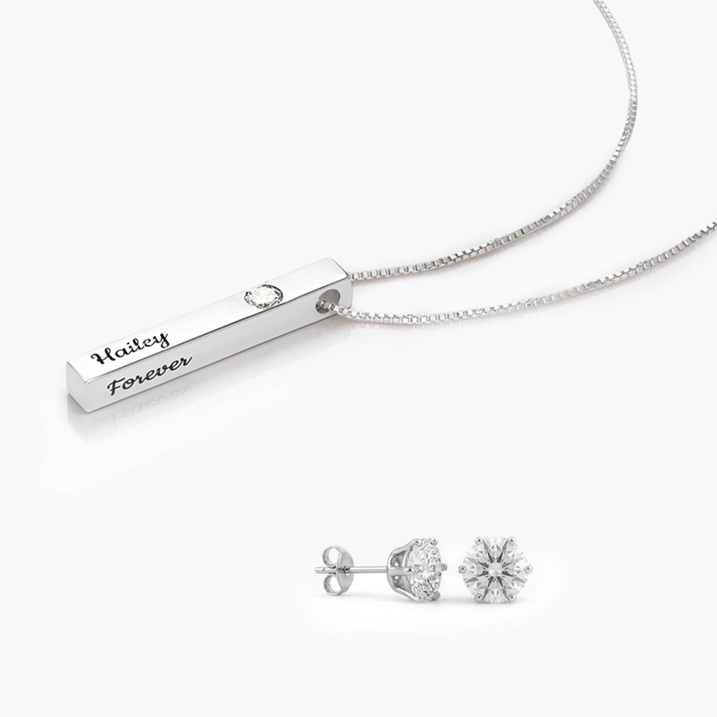Last minute Mother's Day Pack "Pillar Bar Necklace With 0.25ct Diamond - Silver"-1 product photo