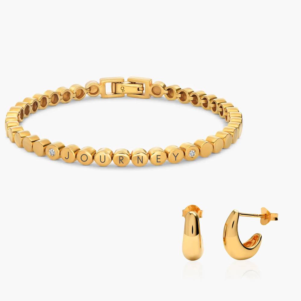 Last minute Christmas Pack "Engraved Dot Bracelet with Diamond" Gold Vermeil-1 product photo