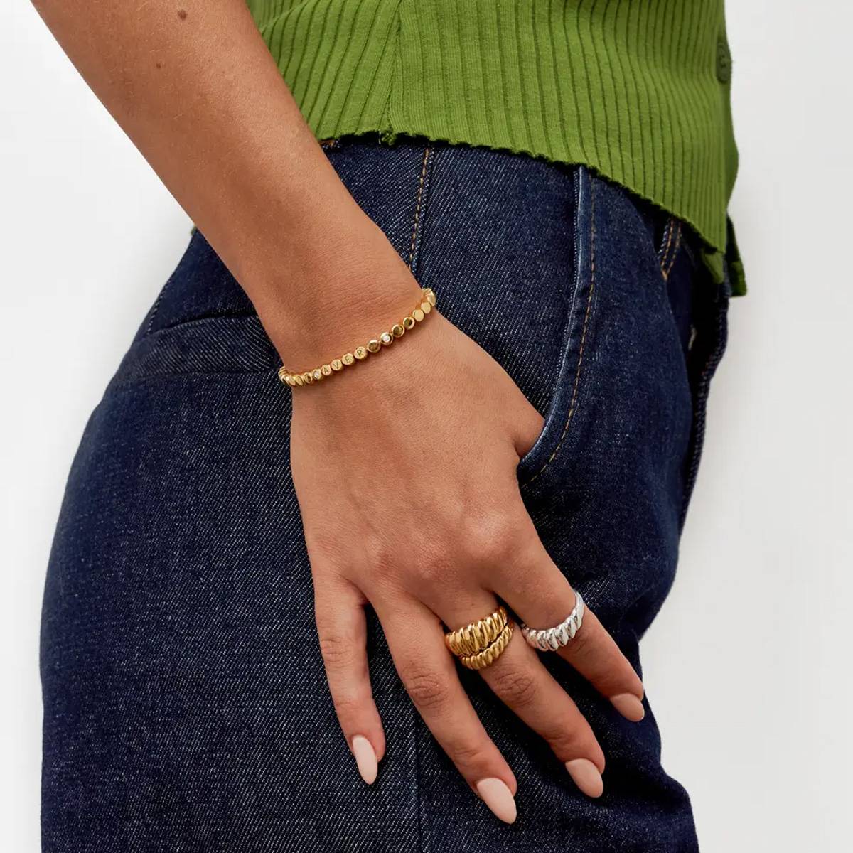 Last minute Christmas Pack "Engraved Dot Bracelet with Diamond" Gold Vermeil-2 product photo