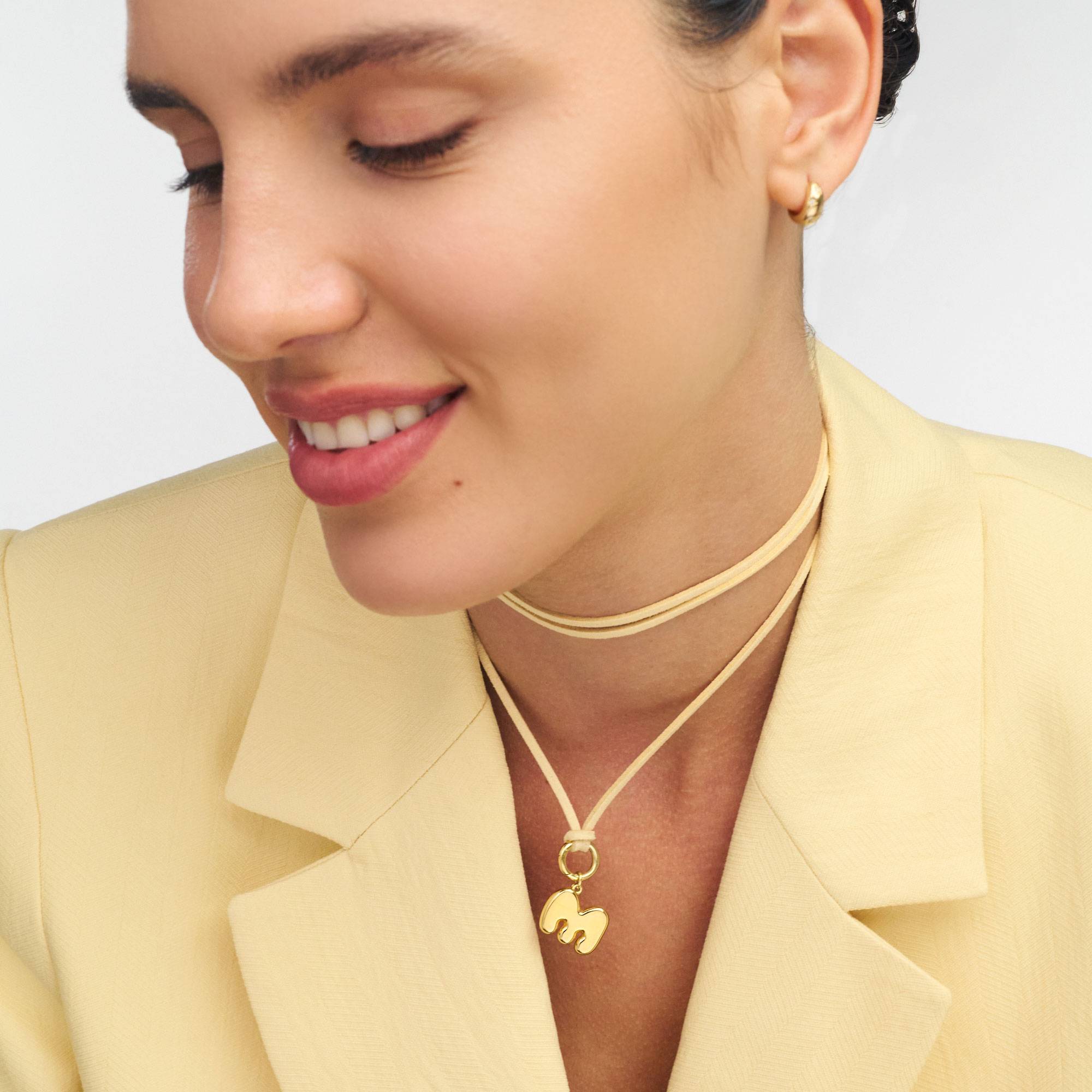 Latte Beige Bubble Initial Necklace - Gold Vermeil-4 product photo